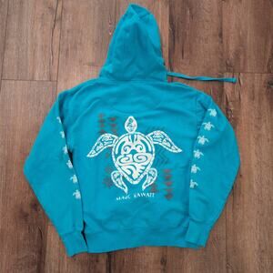 VTG Maui Hawaii Turtle Tribal Women's Small Hoodie Sweatshirt Turquioise Blue